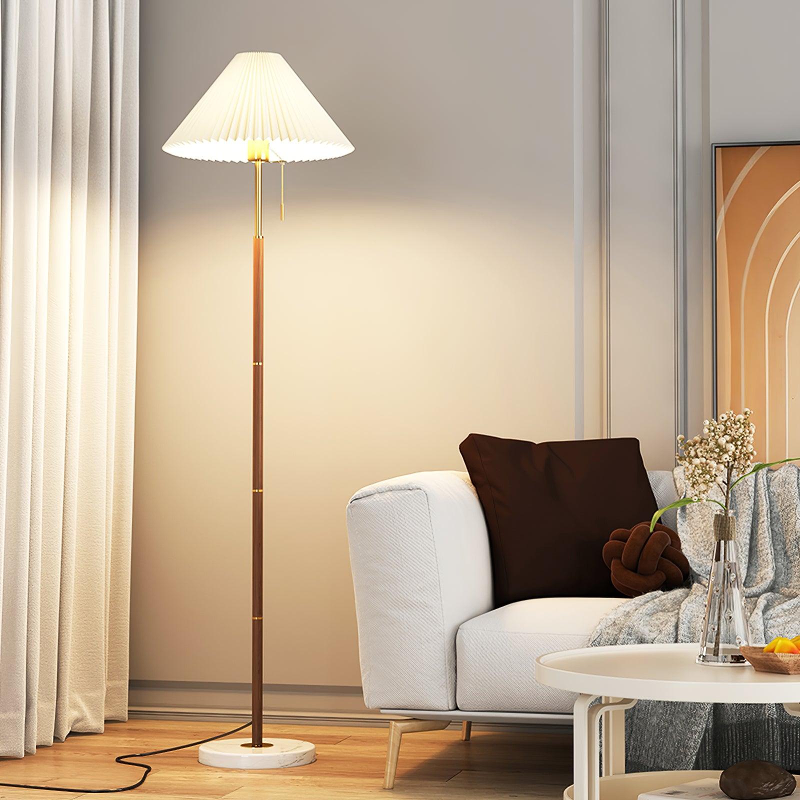 Vintage Pleated Floor Lamp with Marble Base Retro Accent Lighting for Living Room