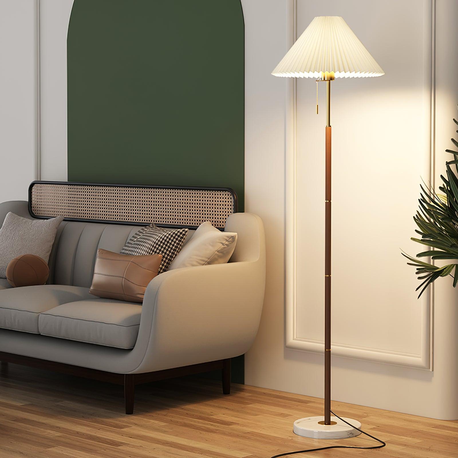 Vintage Pleated Floor Lamp with Marble Base Retro Accent Lighting for Living Room