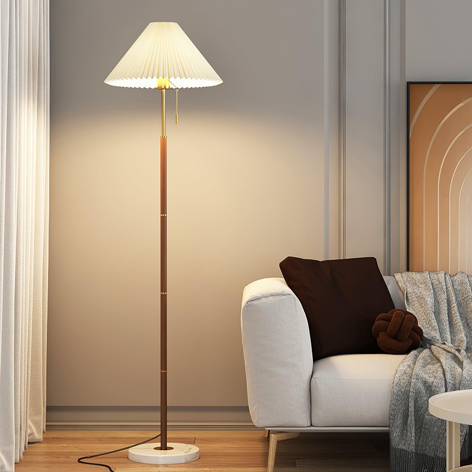 Vintage Pleated Floor Lamp with Marble Base Retro Accent Lighting for Living Room