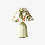 Mid Century Modern Pleated Ceramic Table Lamp with Fabric Shade for Bedroom Decor