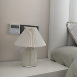 Mid Century Modern Pleated Ceramic Table Lamp with Fabric Shade for Bedroom Decor