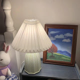 Mid Century Modern Pleated Ceramic Table Lamp with Fabric Shade for Bedroom Decor