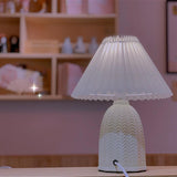 Mid Century Modern Pleated Ceramic Table Lamp with Fabric Shade for Bedroom Decor