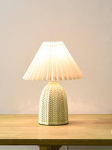 Mid Century Modern Pleated Ceramic Table Lamp with Fabric Shade for Bedroom Decor