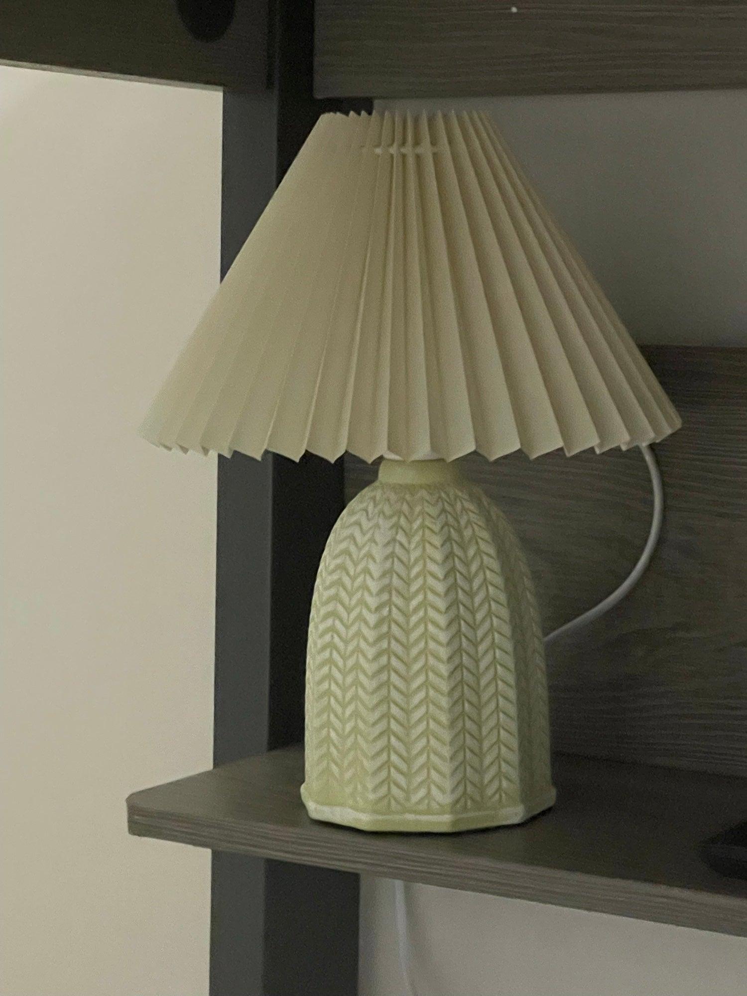 Mid Century Modern Pleated Ceramic Table Lamp with Fabric Shade for Bedroom Decor