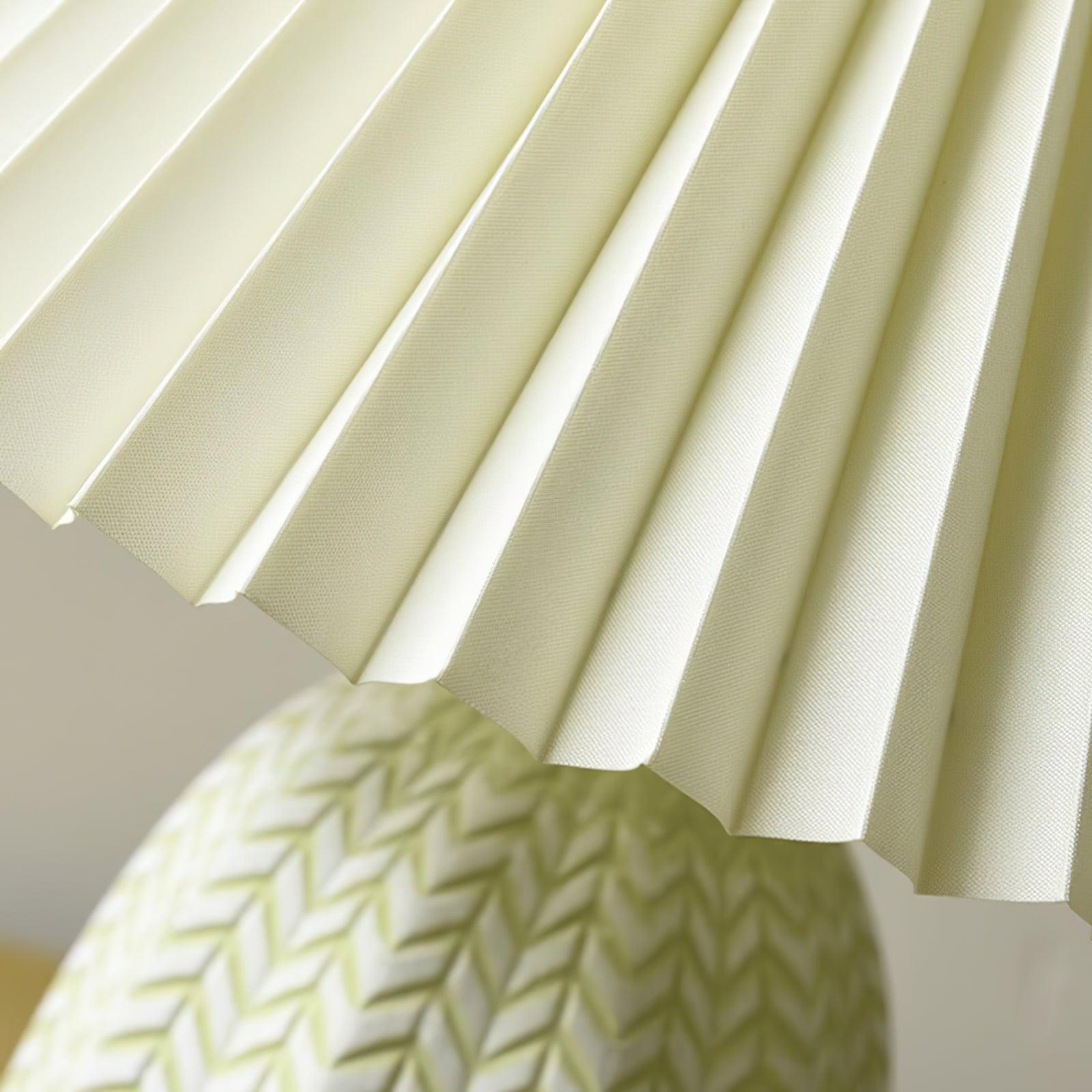 Mid Century Modern Pleated Ceramic Table Lamp with Fabric Shade for Bedroom Decor
