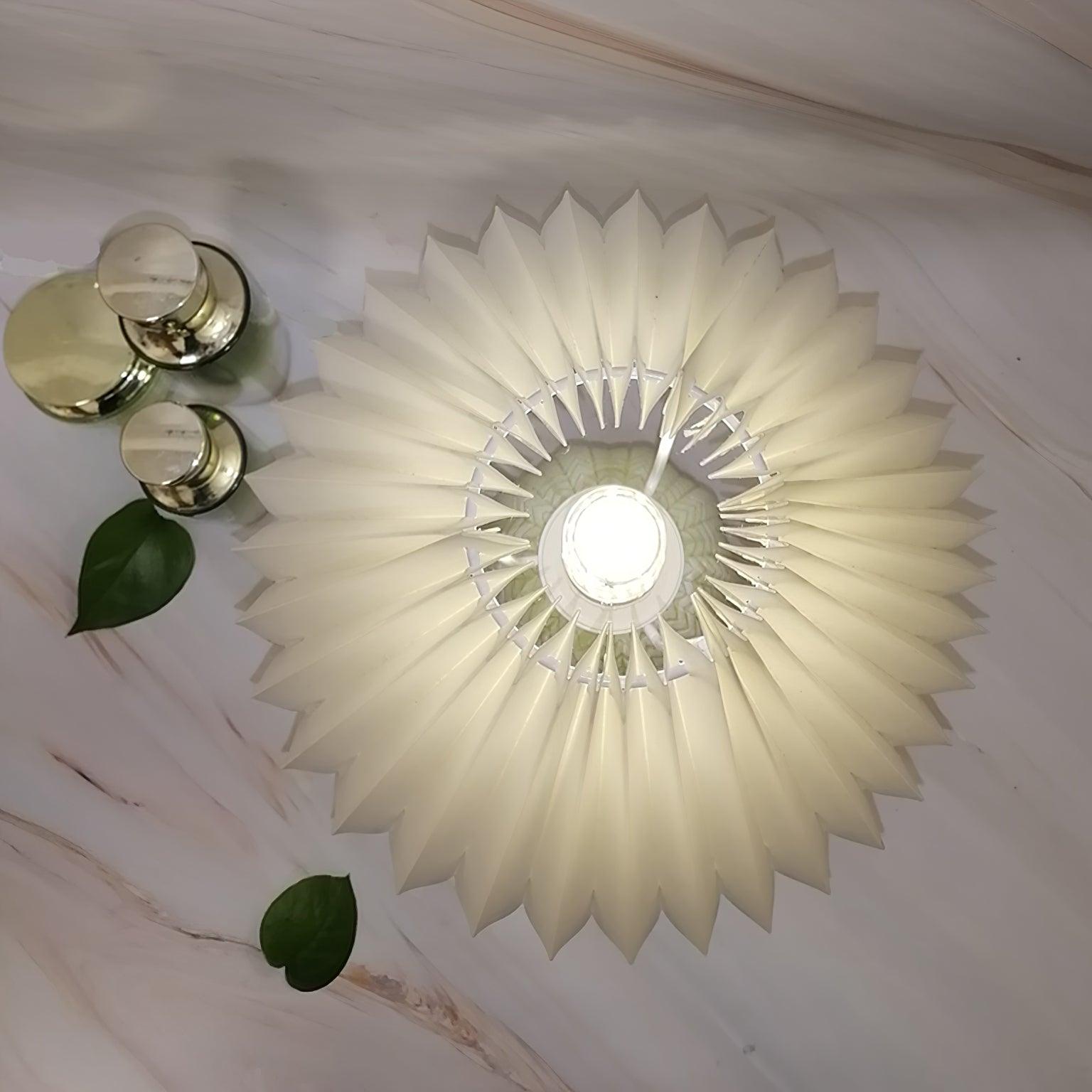 Mid Century Modern Pleated Ceramic Table Lamp with Fabric Shade for Bedroom Decor