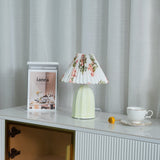 Mid Century Modern Pleated Ceramic Table Lamp with Fabric Shade for Bedroom Decor