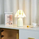 Mid Century Modern Pleated Ceramic Table Lamp with Fabric Shade for Bedroom Decor