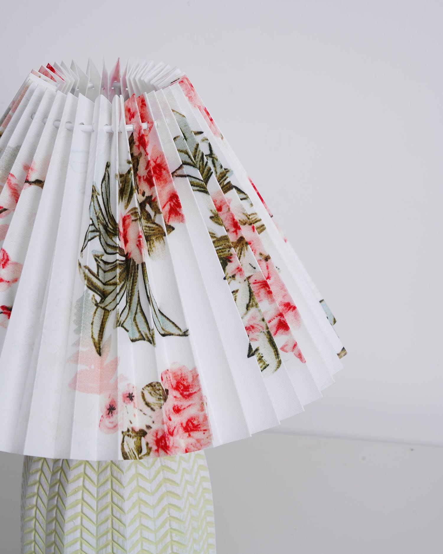 Mid Century Modern Pleated Ceramic Table Lamp with Fabric Shade for Bedroom Decor