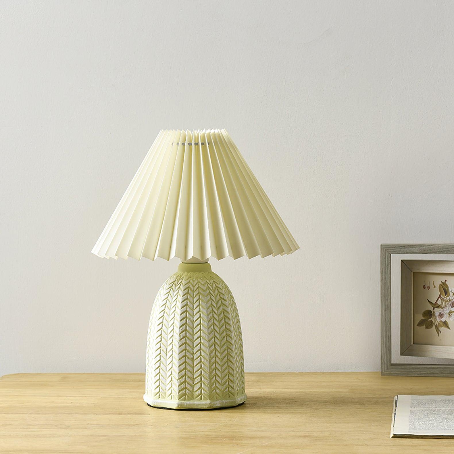 Mid Century Modern Pleated Ceramic Table Lamp with Fabric Shade for Bedroom Decor
