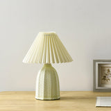 Mid Century Modern Pleated Ceramic Table Lamp with Fabric Shade for Bedroom Decor