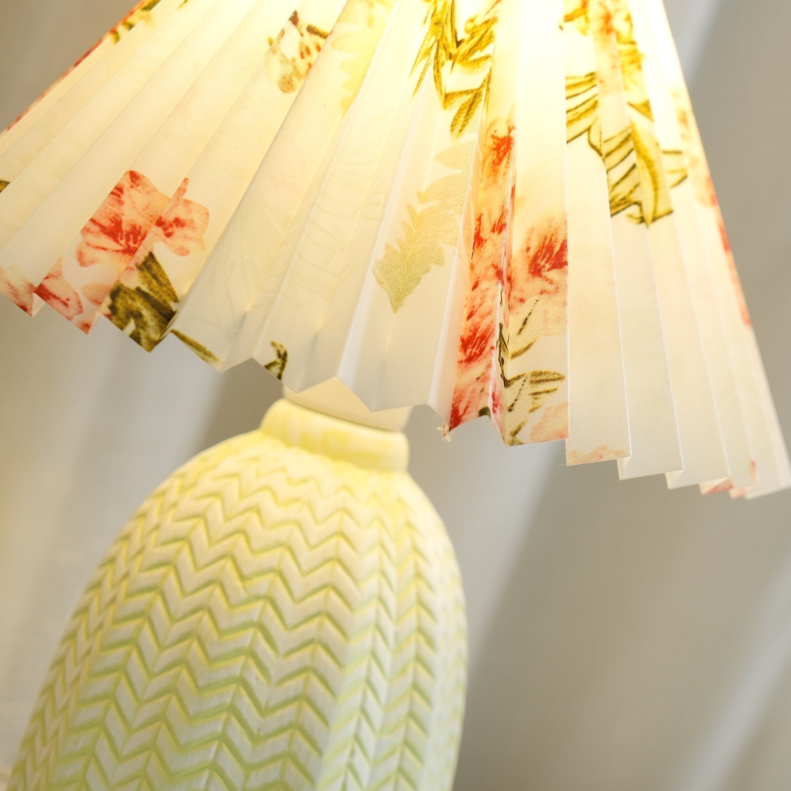 Mid Century Modern Pleated Ceramic Table Lamp with Fabric Shade for Bedroom Decor