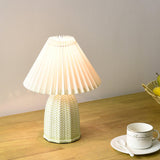 Mid Century Modern Pleated Ceramic Table Lamp with Fabric Shade for Bedroom Decor