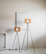 Industrial Vintage Camera Style Tripod Floor Lamp in Cherry Wood Finish
