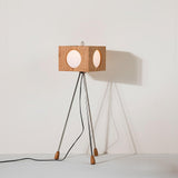 Industrial Vintage Camera Style Tripod Floor Lamp in Cherry Wood Finish