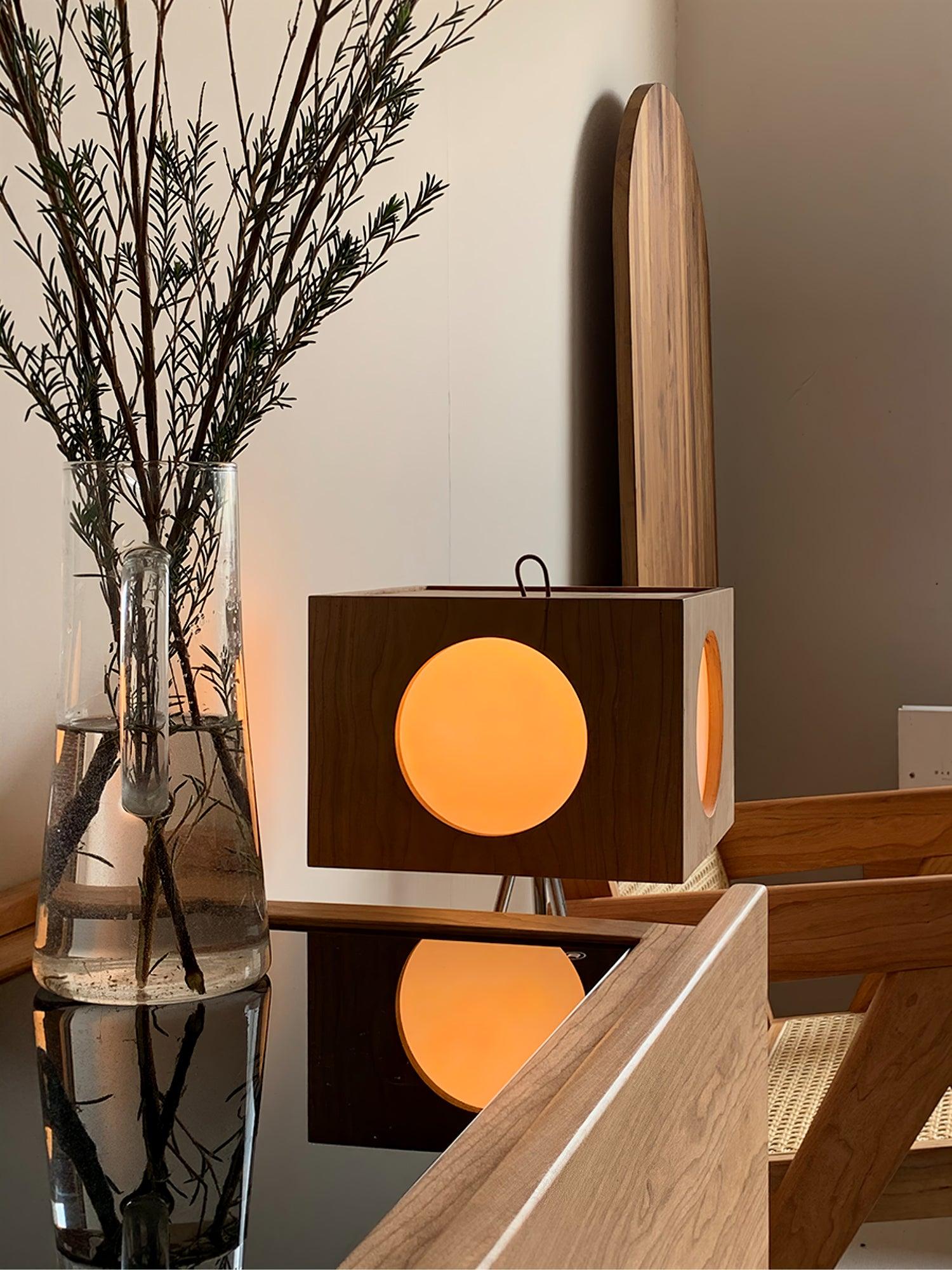 Industrial Vintage Camera Style Tripod Floor Lamp in Cherry Wood Finish
