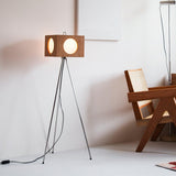 Industrial Vintage Camera Style Tripod Floor Lamp in Cherry Wood Finish