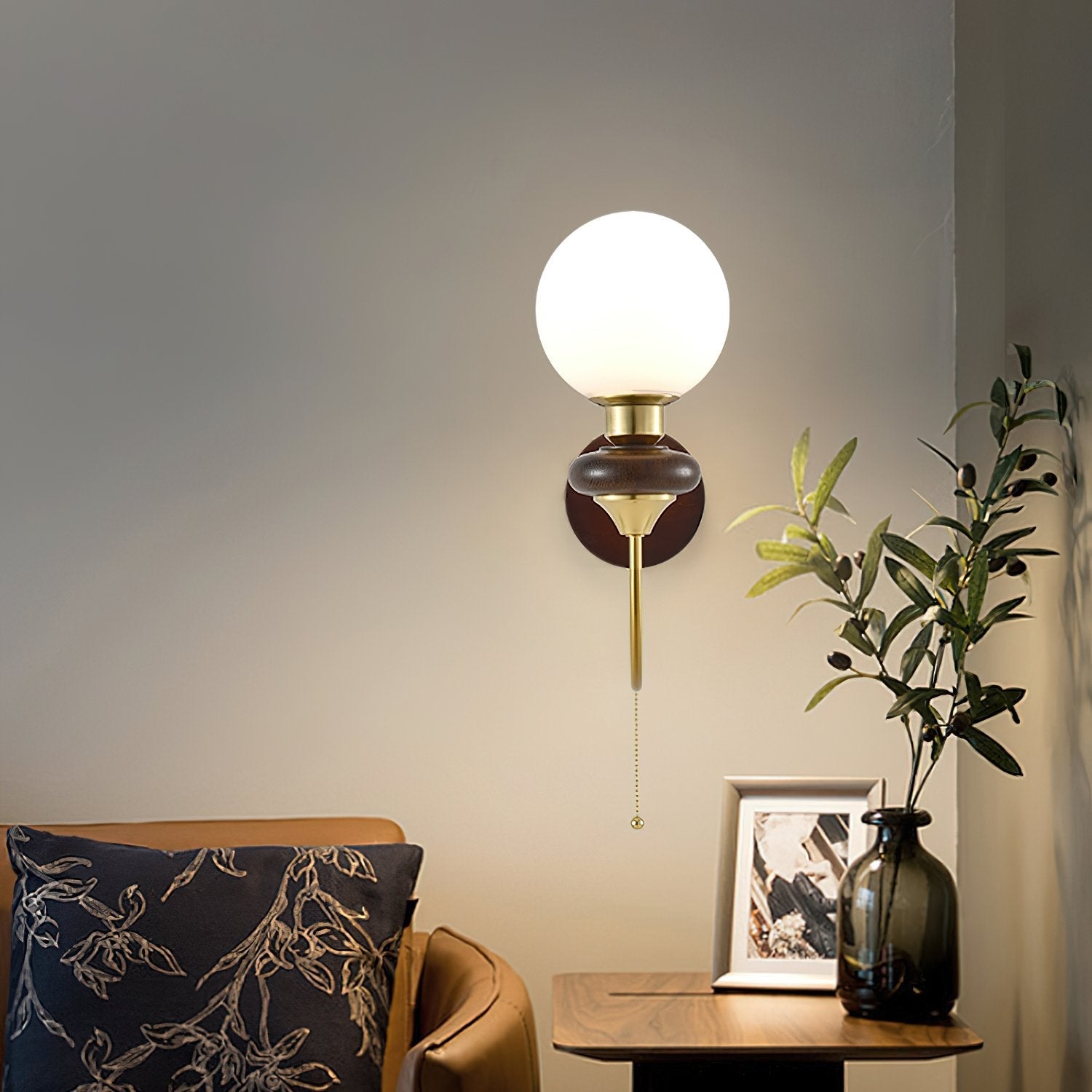 mid-century-walnut-wood-wall-sconce-lighting-with-white-glass-shade-and-pull-cord-switch