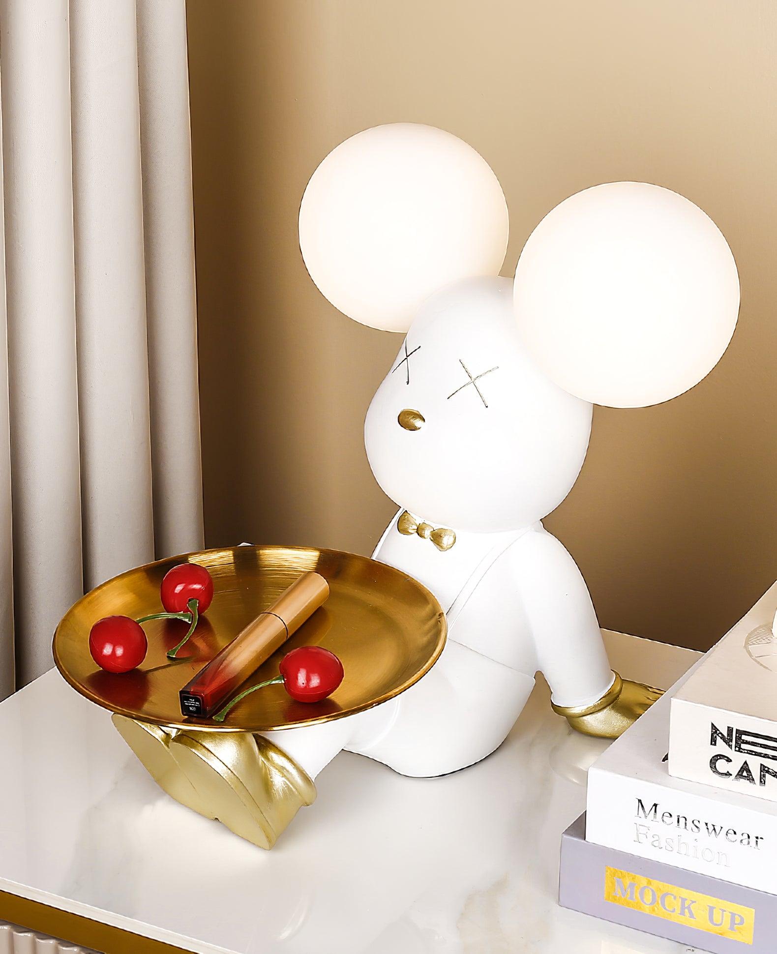 Violent Bear Decorative Resin Table Lamp with Storage Tray for Modern Bedside and Office Desks