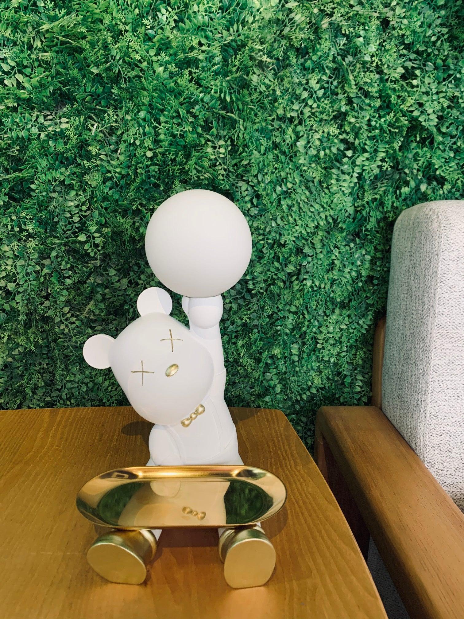 Violent Bear Decorative Resin Table Lamp with Storage Tray for Modern Bedside and Office Desks