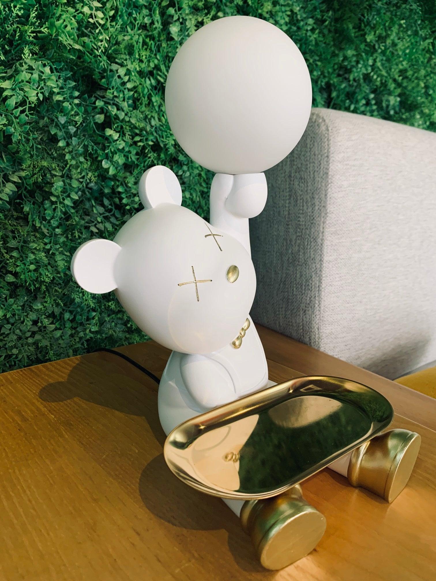 Violent Bear Decorative Resin Table Lamp with Storage Tray for Modern Bedside and Office Desks