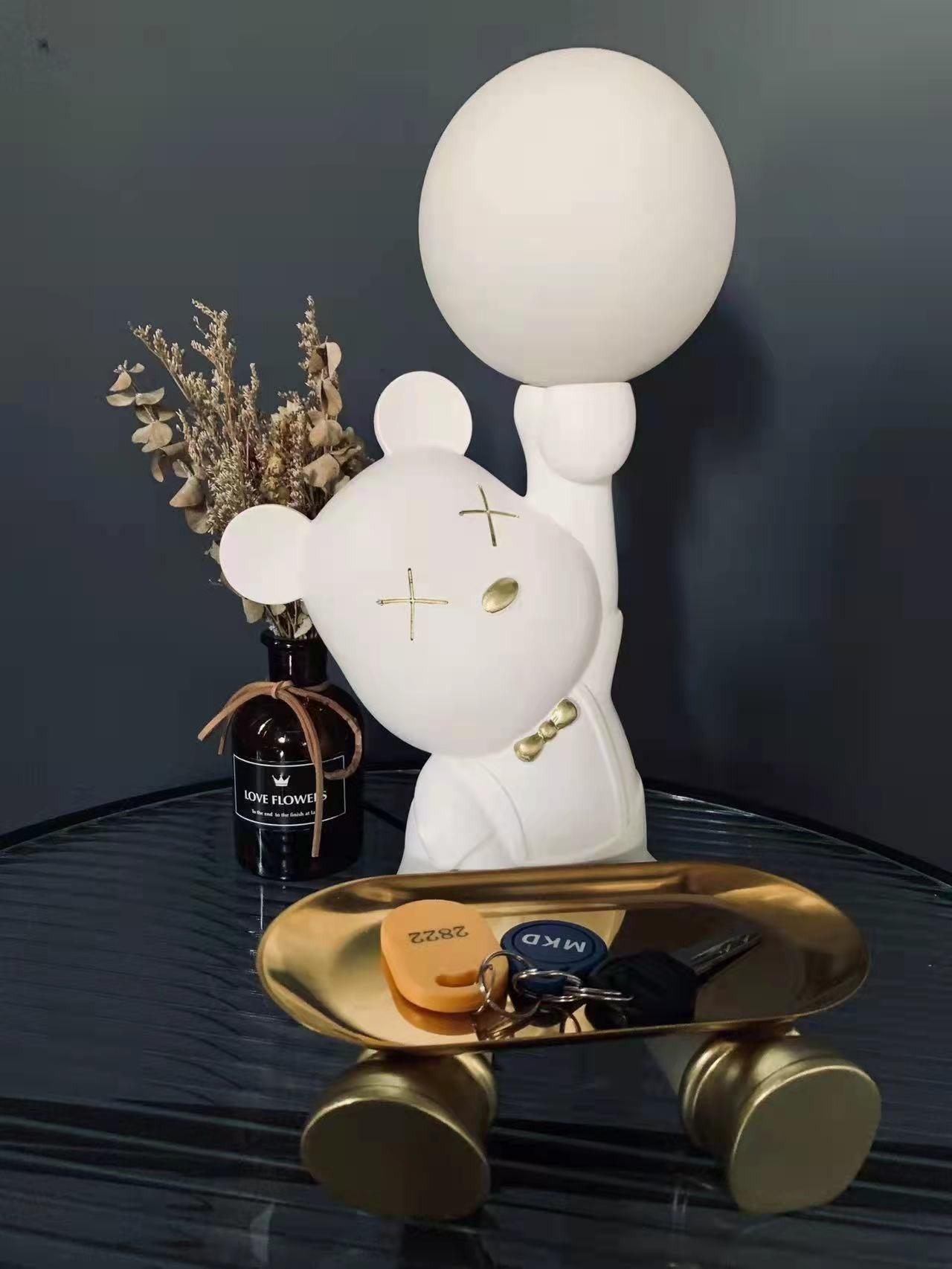 Violent Bear Decorative Resin Table Lamp with Storage Tray for Modern Bedside and Office Desks