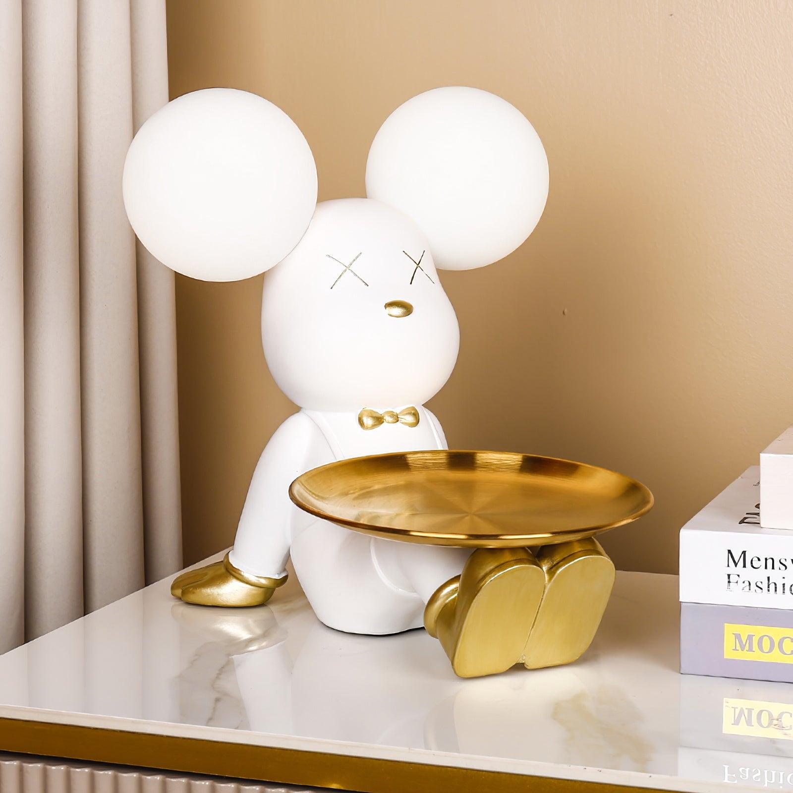 Violent Bear Decorative Resin Table Lamp with Storage Tray for Modern Bedside and Office Desks