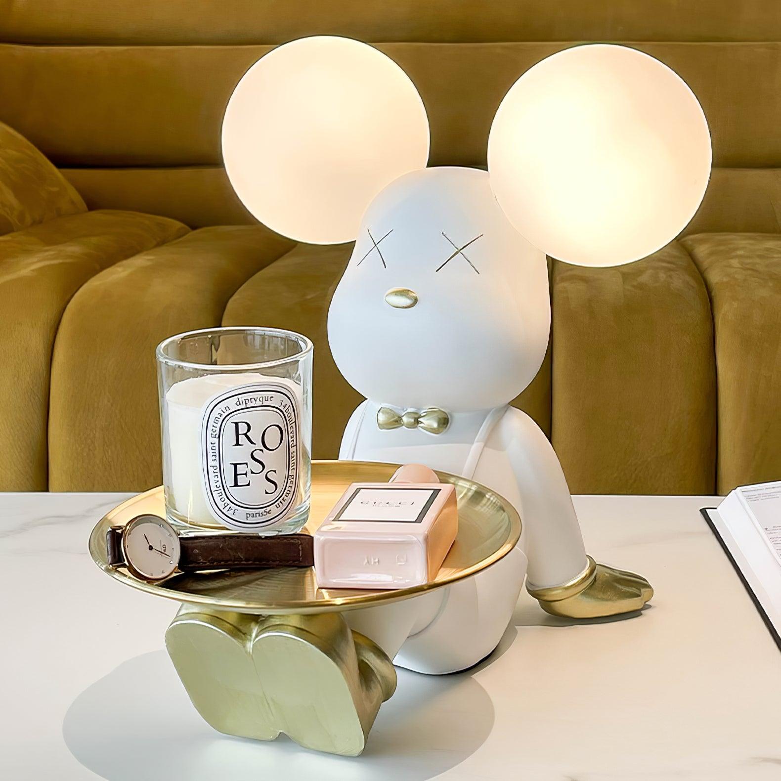 Violent Bear Decorative Resin Table Lamp with Storage Tray for Modern Bedside and Office Desks