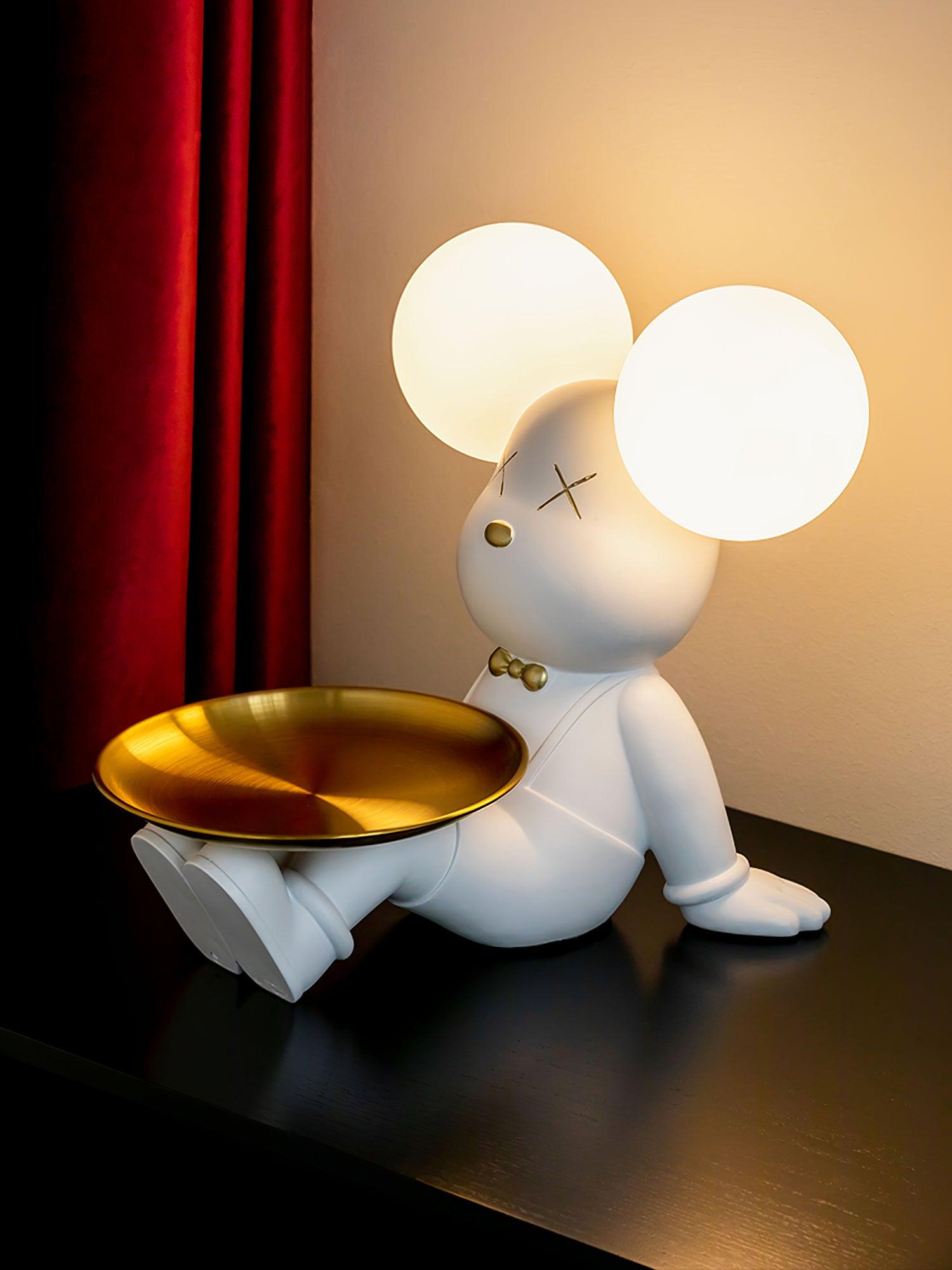 Violent Bear Decorative Resin Table Lamp with Storage Tray for Modern Bedside and Office Desks