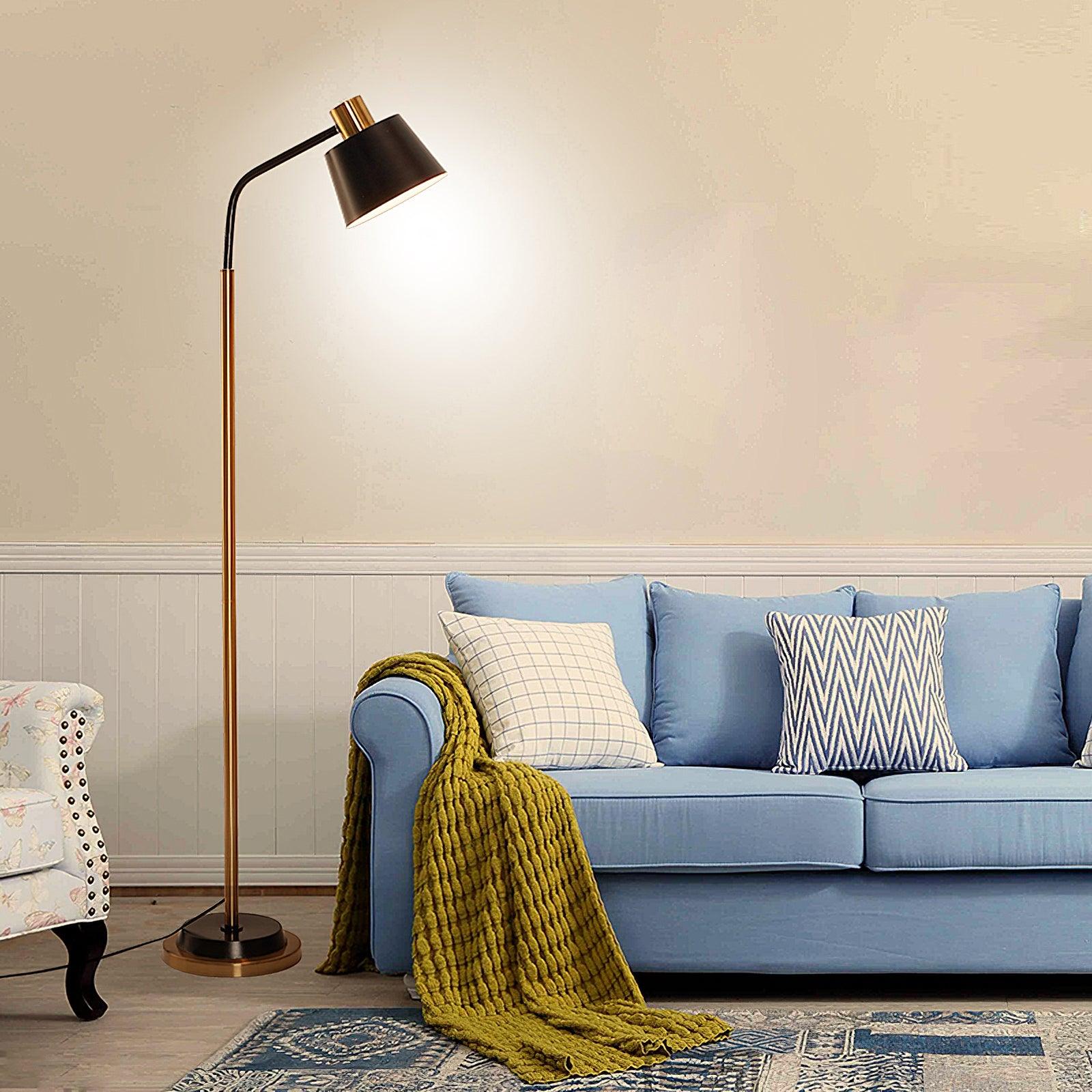 Modern Torchiere Standing Floor Lamp with Metal Frame and Elegant Gold Accents