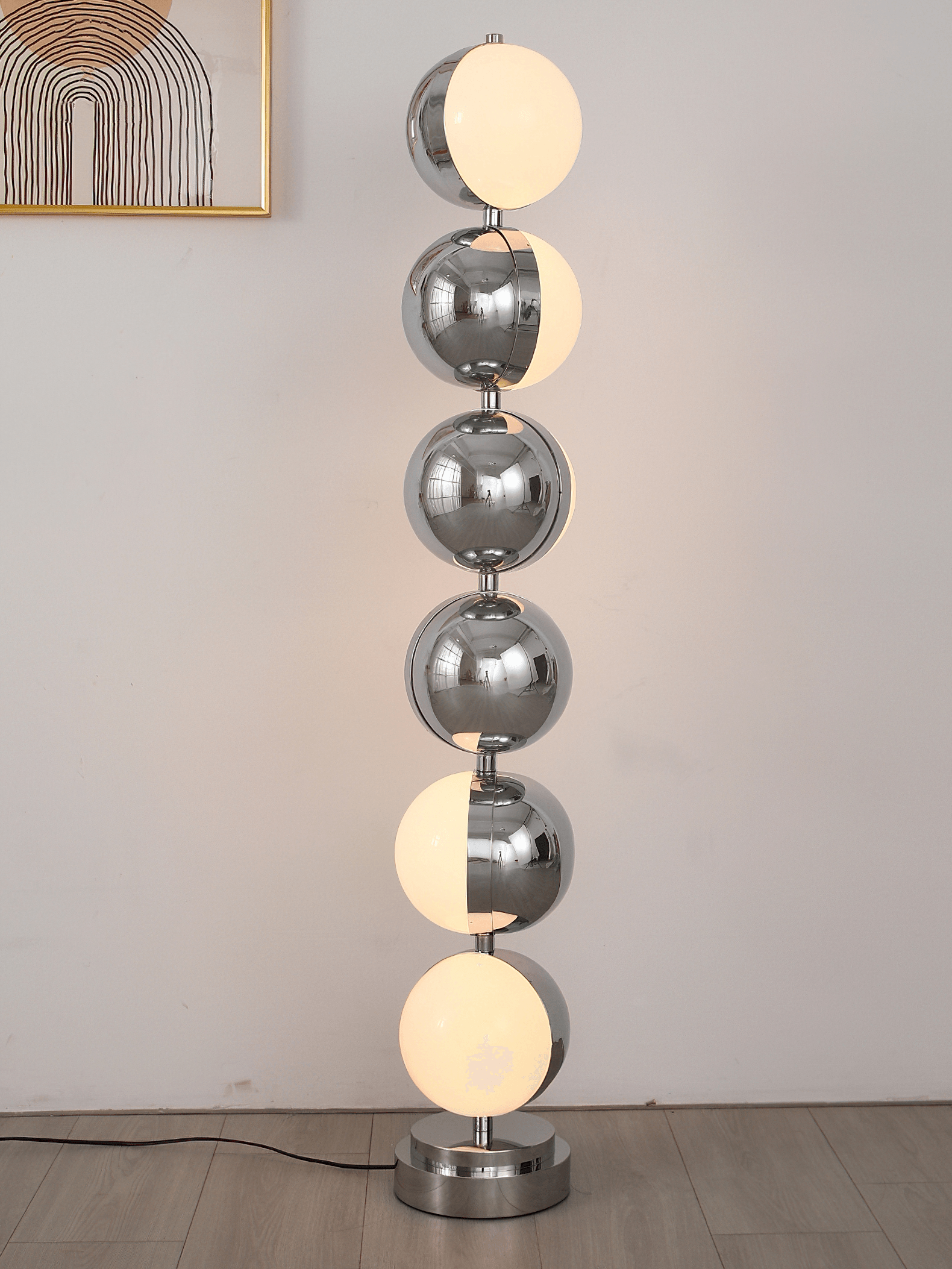 Modern Minimalist LED Standing Lamp with Chrome Finish and White Acrylic Shade