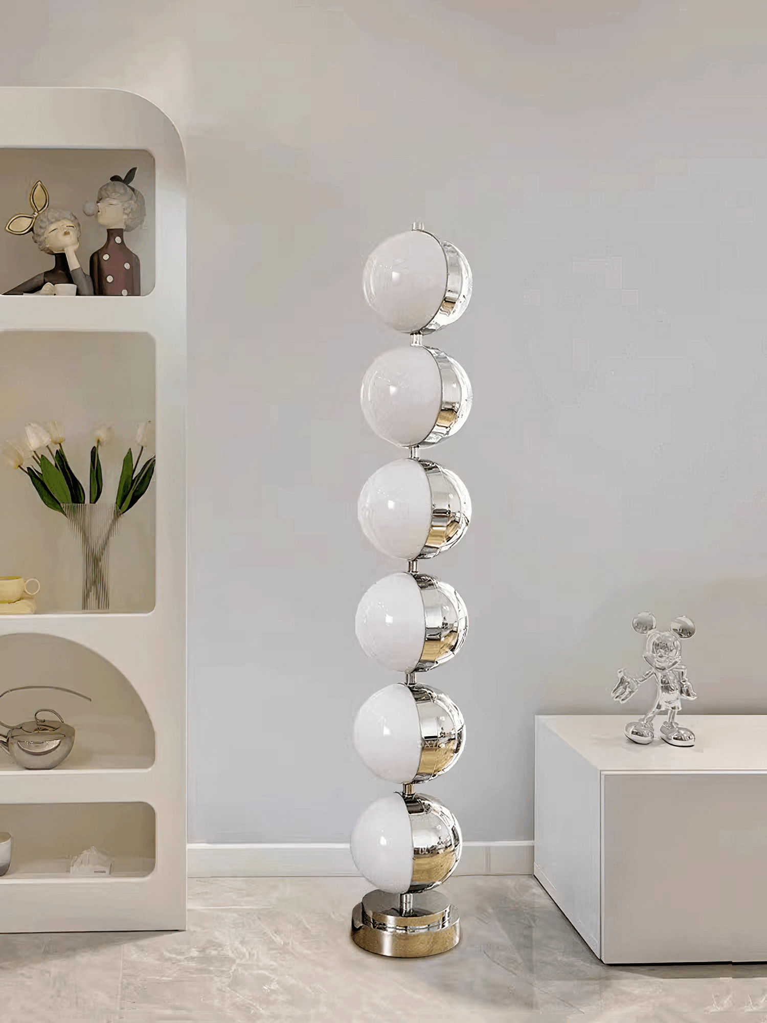 Modern Minimalist LED Standing Lamp with Chrome Finish and White Acrylic Shade