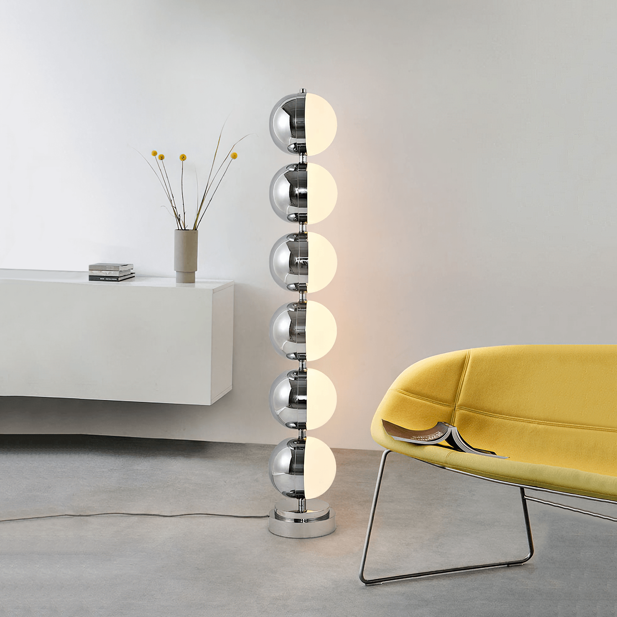 Modern Minimalist LED Standing Lamp with Chrome Finish and White Acrylic Shade