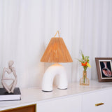 Sculptural Arched Ceramic Table Lamp with Braided Rope Shade and Handcrafted Base