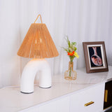 Sculptural Arched Ceramic Table Lamp with Braided Rope Shade and Handcrafted Base