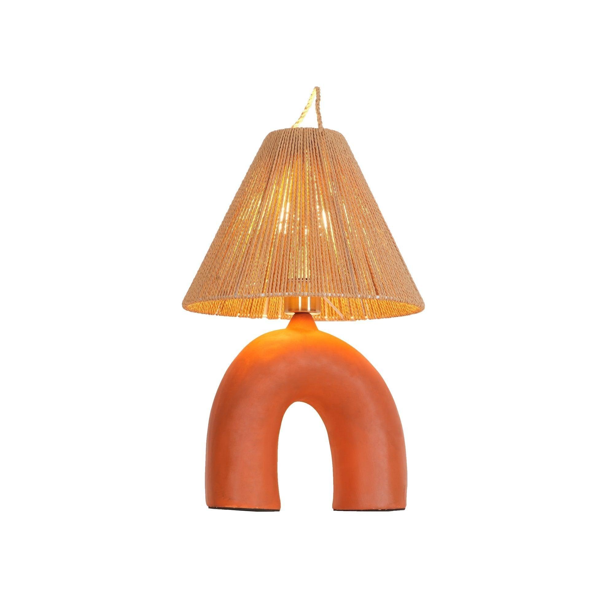 Sculptural Arched Ceramic Table Lamp with Braided Rope Shade and Handcrafted Base