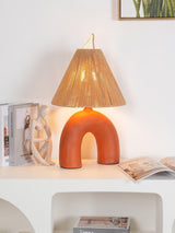 Sculptural Arched Ceramic Table Lamp with Braided Rope Shade and Handcrafted Base