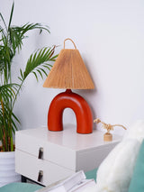 Sculptural Arched Ceramic Table Lamp with Braided Rope Shade and Handcrafted Base
