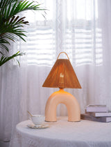 Sculptural Arched Ceramic Table Lamp with Braided Rope Shade and Handcrafted Base