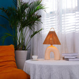 Sculptural Arched Ceramic Table Lamp with Braided Rope Shade and Handcrafted Base