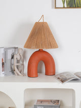 Sculptural Arched Ceramic Table Lamp with Braided Rope Shade and Handcrafted Base