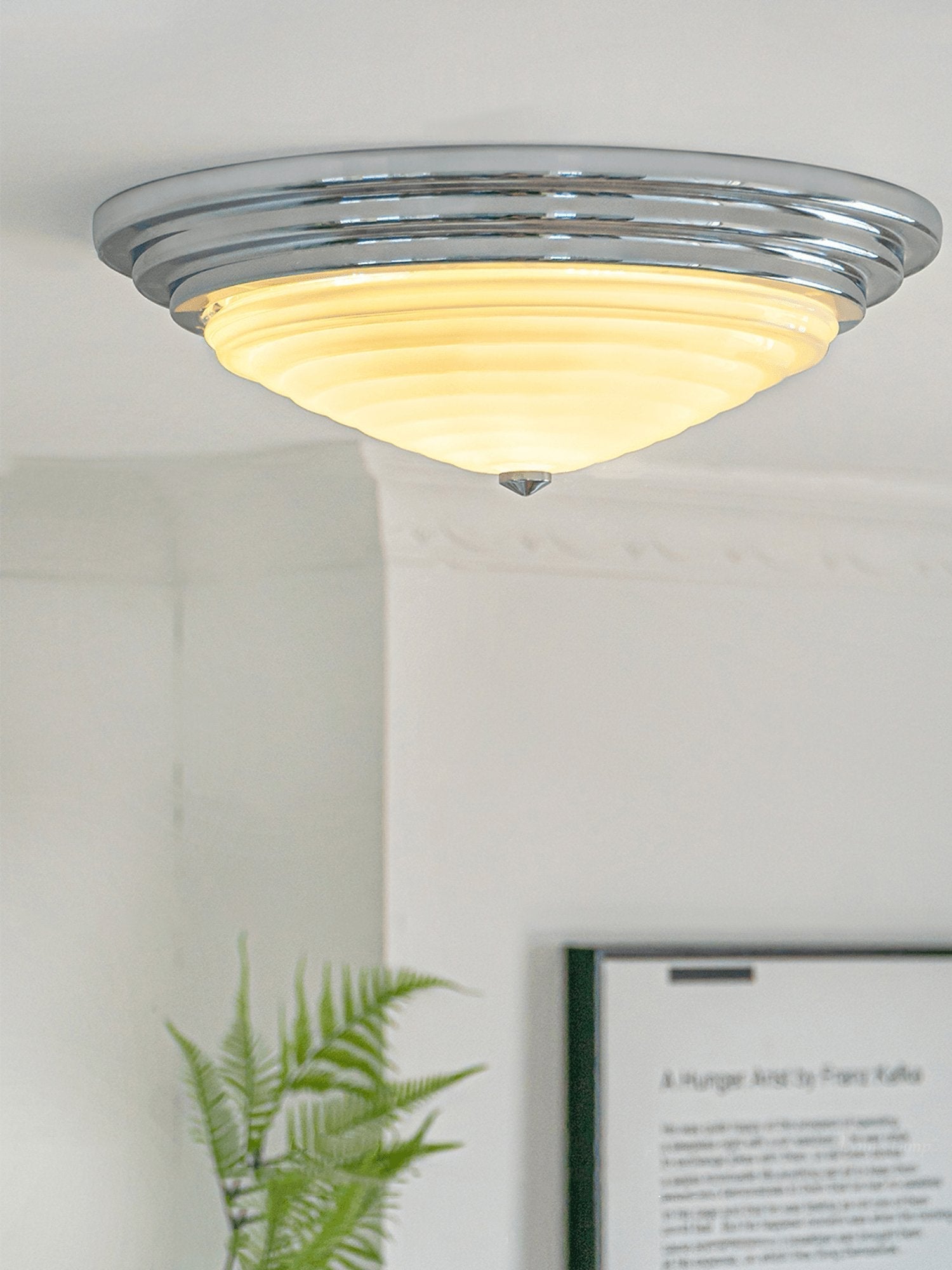 Modern Volume Dome Flush Mount Ceiling Lamp with Chrome Finish and White Glass Shade