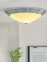 Modern Volume Dome Flush Mount Ceiling Lamp with Chrome Finish and White Glass Shade