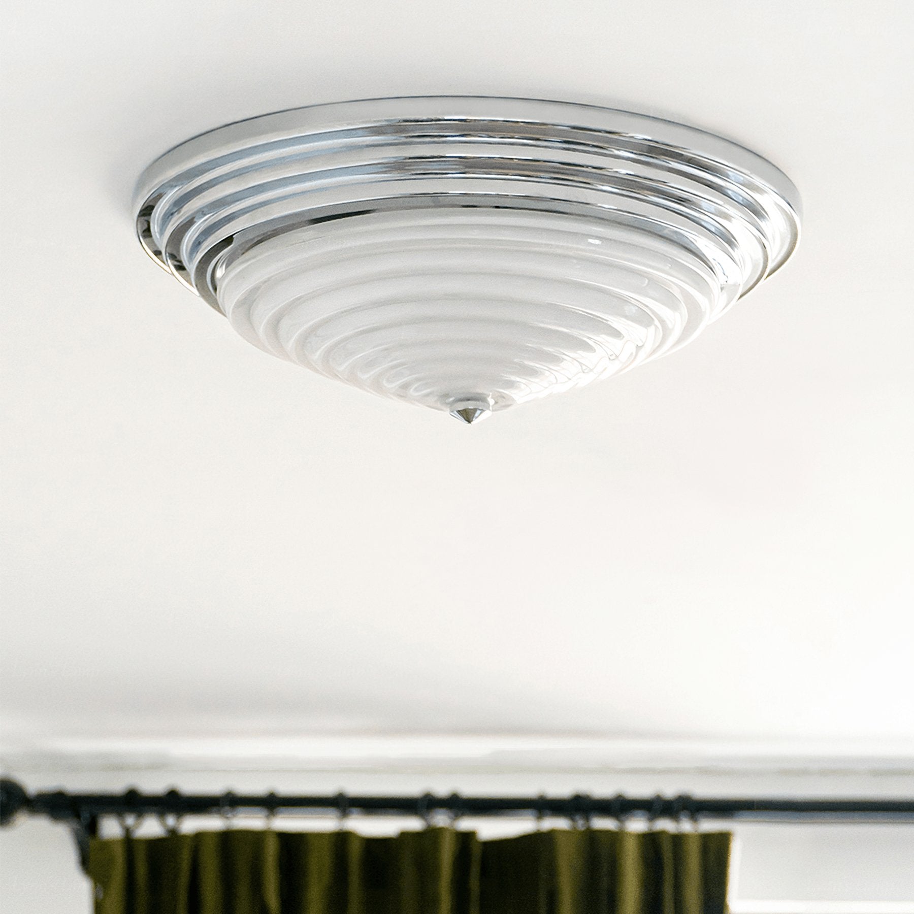 Modern Volume Dome Flush Mount Ceiling Lamp with Chrome Finish and White Glass Shade