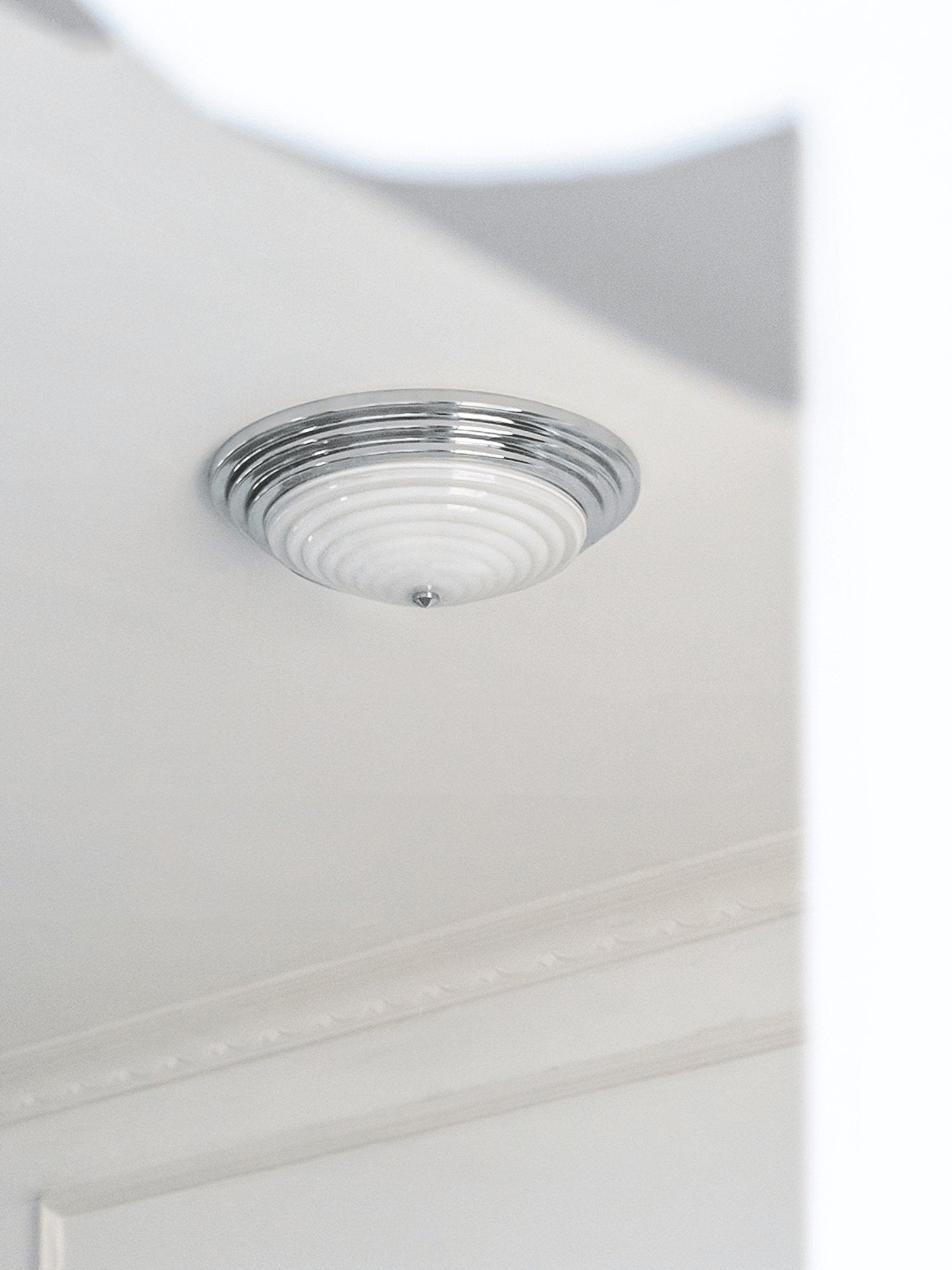 Modern Volume Dome Flush Mount Ceiling Lamp with Chrome Finish and White Glass Shade