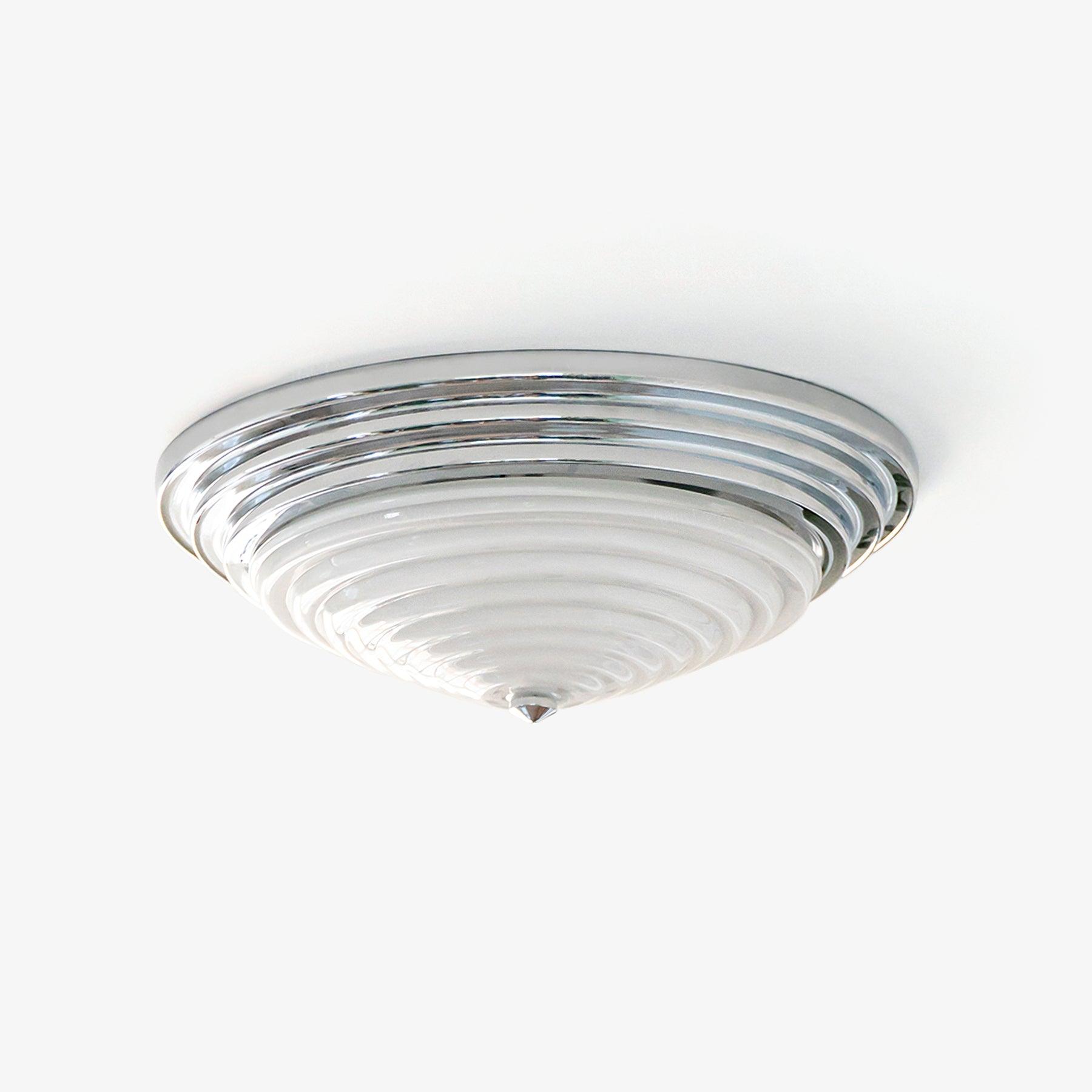 Modern Volume Dome Flush Mount Ceiling Lamp with Chrome Finish and White Glass Shade