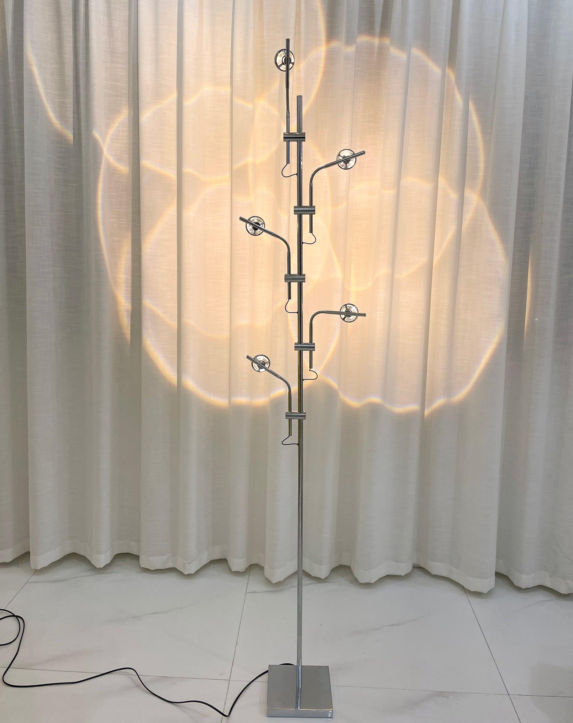 Wa Wa Designer Standing Floor Lamp with Integrated LED and Stainless Steel Accents