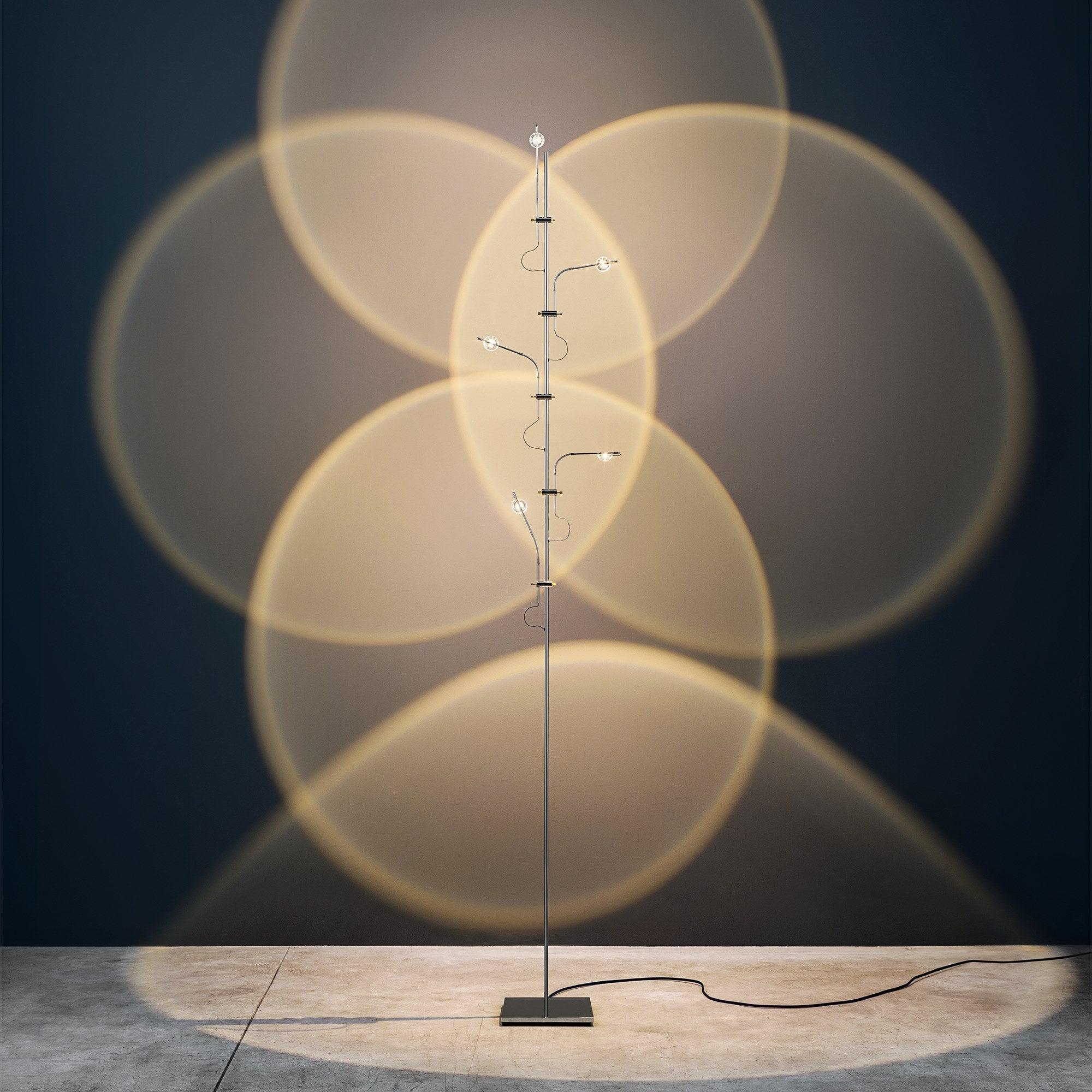 Wa Wa Designer Standing Floor Lamp with Integrated LED and Stainless Steel Accents