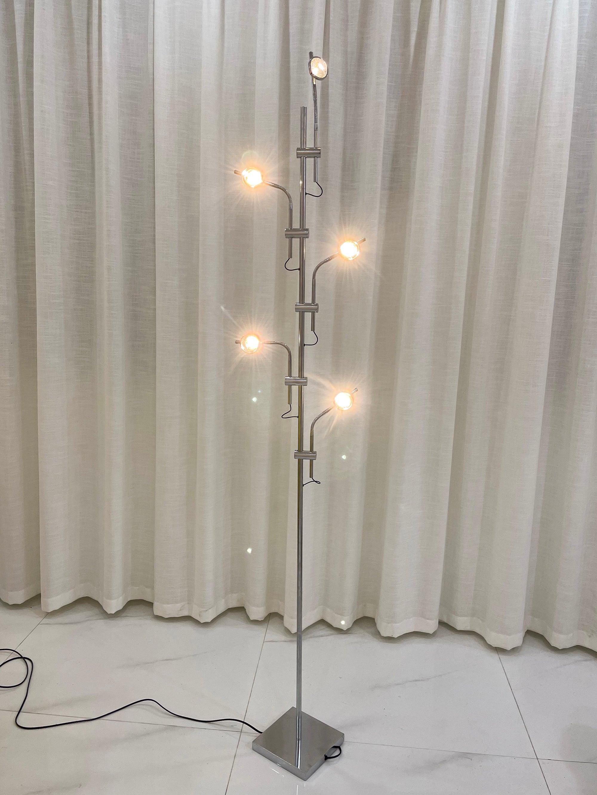 Wa Wa Designer Standing Floor Lamp with Integrated LED and Stainless Steel Accents